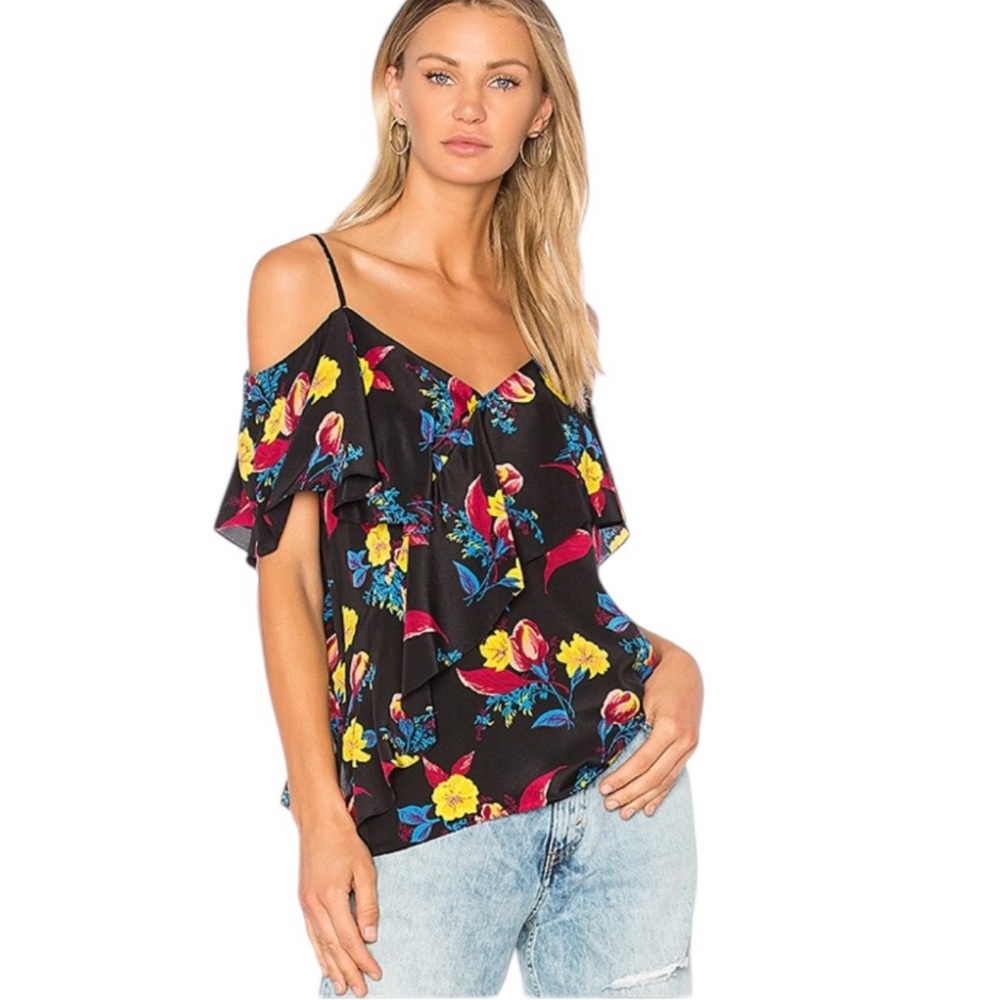 Diane von Furstenberg DVF Silk Floral Cold Shoulder Ruffle Blouse S NWT